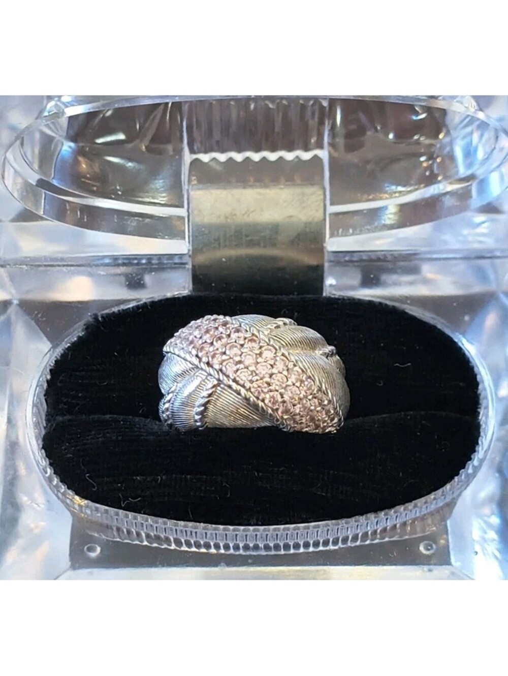 New Judith Ripka Sterling Silver Pink Sapphire Crossover Cable Dome Ring Sz 6